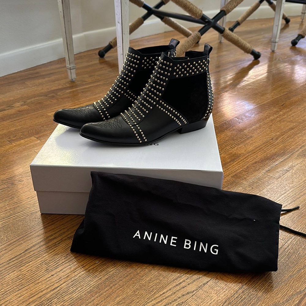 New Anine Bing Charlie Boots with Gold Studs